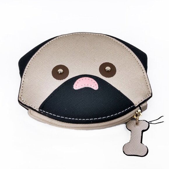 GUESS Puppy Dog Face Wallet-Light Gold/Black-Zipper Closure - Picture 2 of 7